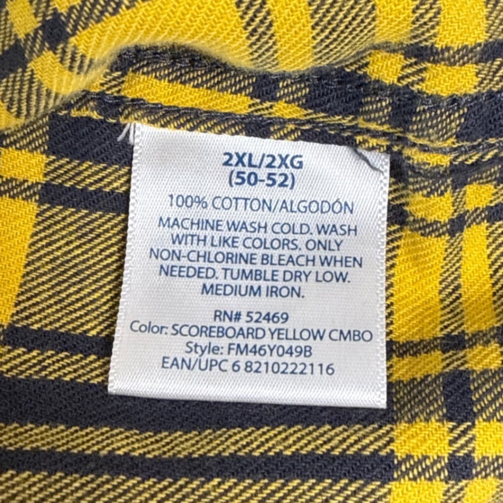 Faded Glory Mens 2XL Yellow Navy Blue Plaid Flannel Shirt Cotton FM46Y049B - Picture 7 of 11